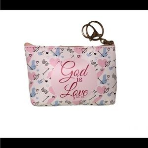 Inspirational Spiritual Coin Purse Women Wallet Zipper Closure Key Ring Pink